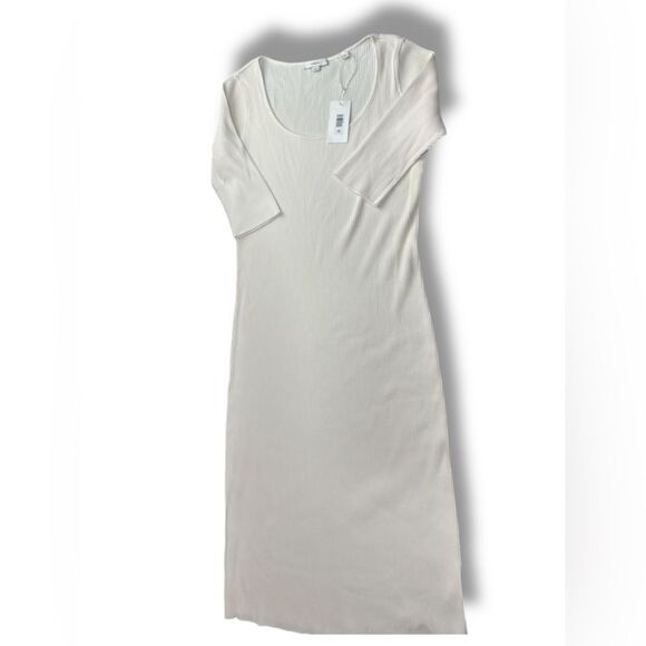 Vince | Ribbed Elbow Sleeve Scoop Neck MIDI Dress Size L - Picture 13 of 14
